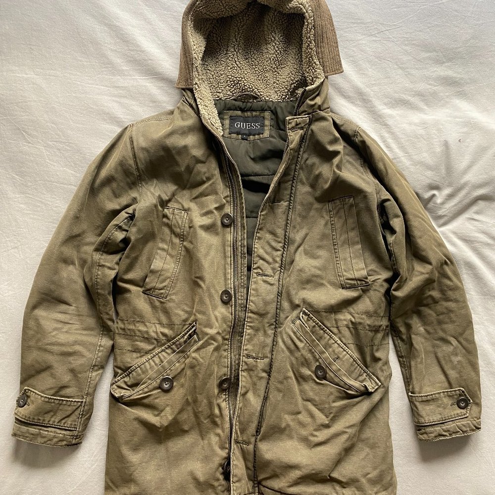Guess men’s Parka insulated jacket Olive Green SMALL
